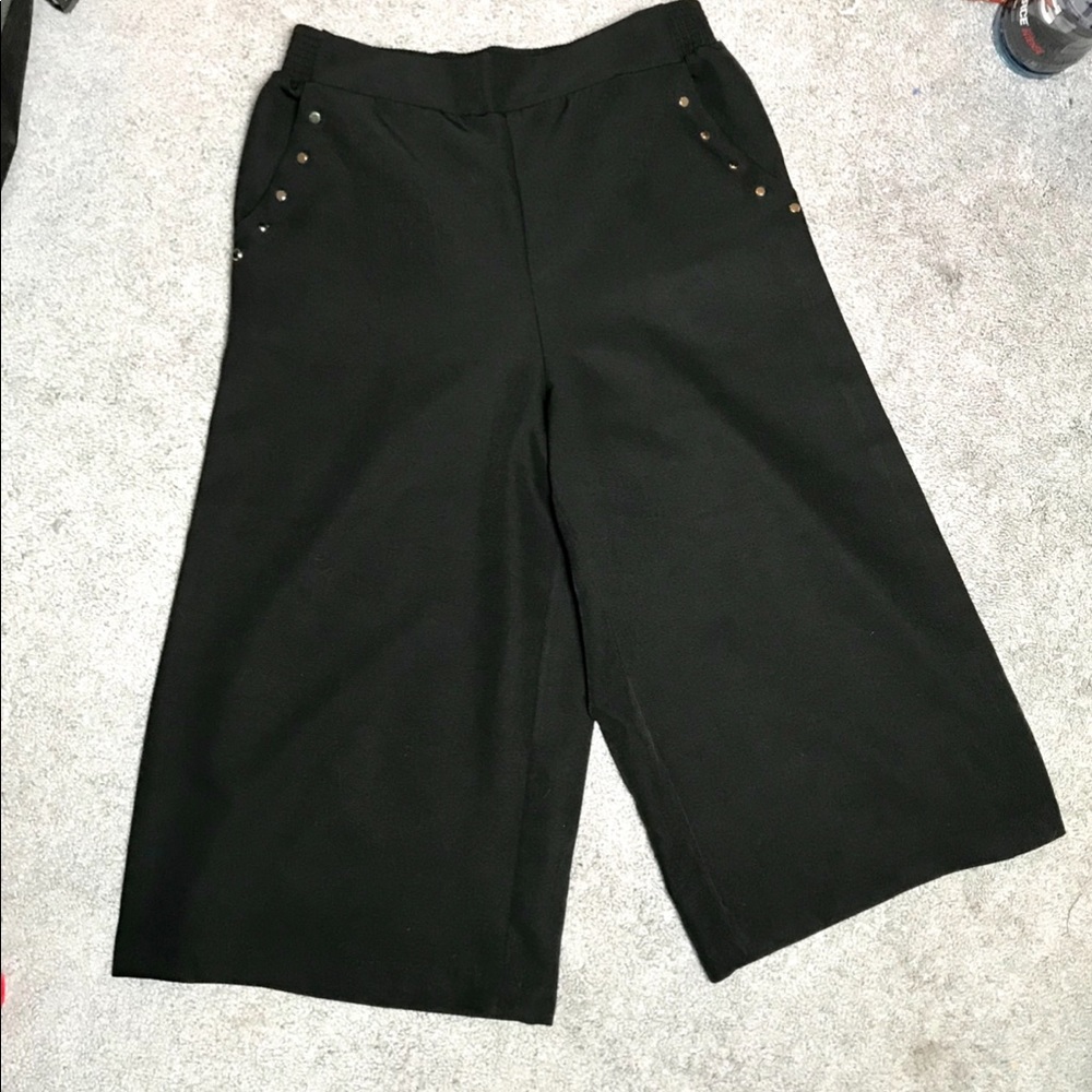 IMAN Black Cropped Wide Leg Trousers - Picture 2 of 8